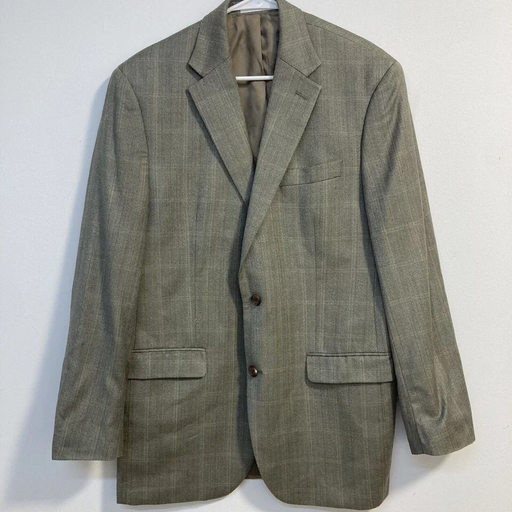 Lauren Ralph Lauren Mens 40L Sport Blazer Jacket Wool/Silk Blend Check Brown